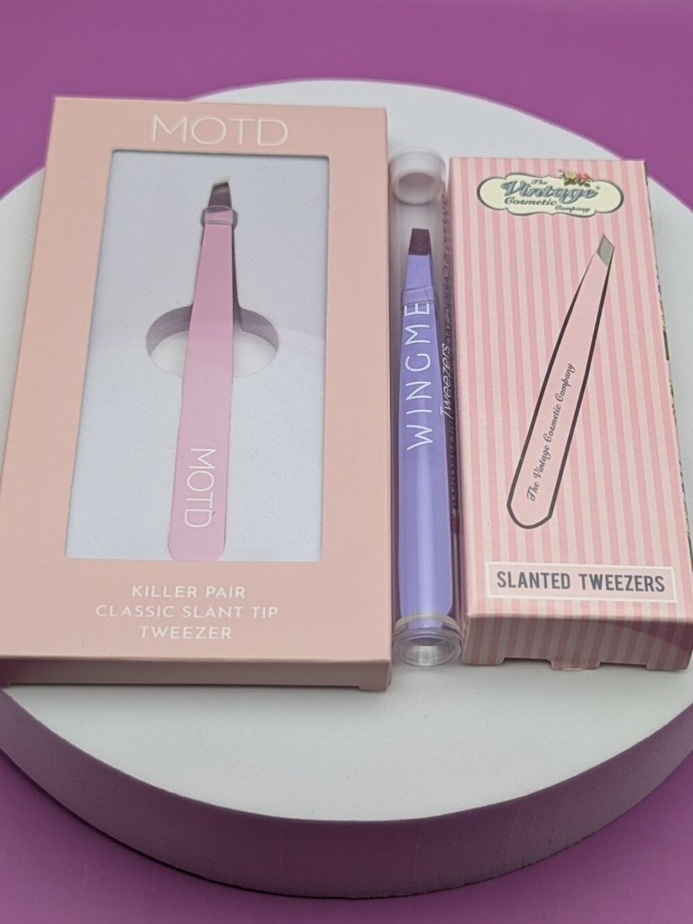 MOTD + WINGME + Vintage Cosmetics Company 4" Slanted Tweezers 3x Pairs/Sets NIB